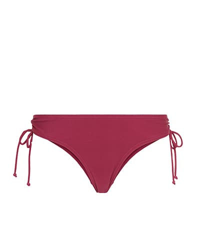 Dunkelrote Bikinihose mit seitlichen Bindebändern auf weißem Hintergrund