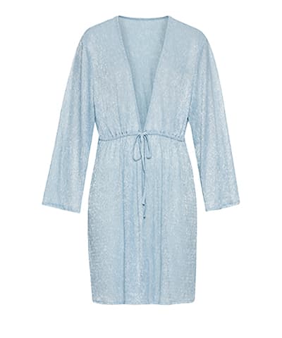 Hellblauer Bademantel mit langen Ärmeln und Taillengürtel, Vorderansicht