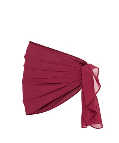 Schulterfreies rotes Top mit asymmetrischen Falten und Schleife auf der rechten Seite