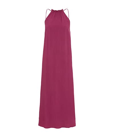 Langes, ärmelloses Kleid in dunklem Magenta mit rundem Halsausschnitt und schmalen Trägern