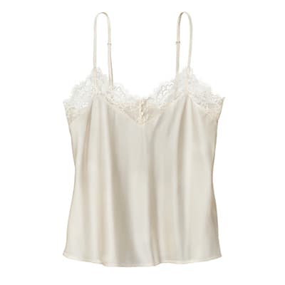 Cremefarbene Camisole mit verstellbaren Trägern und Spitzenbesatz am Ausschnitt