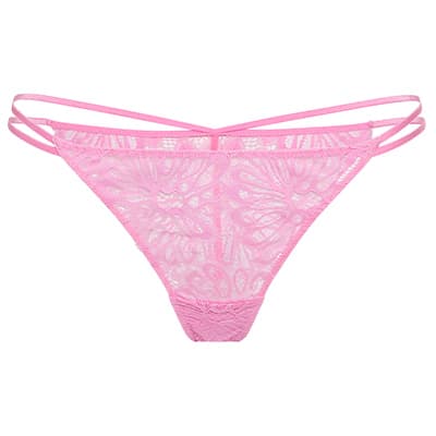 Rosa Spitzen-String mit doppelten Seitenbändern.