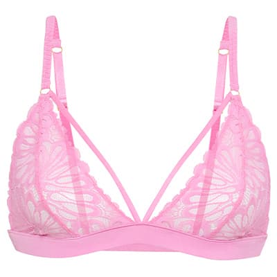 Rosa Spitzen-BH mit dekorativen Trägern und floralen Mustern