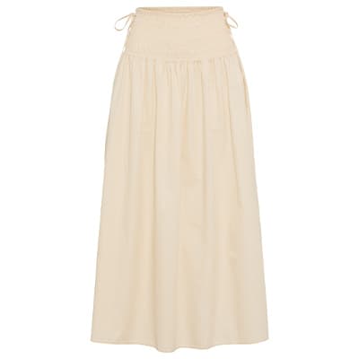 Beiger Maxirock mit gerafftem Bund und seitlichen Kordeln