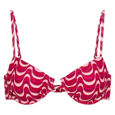 Pink-weiß gestreifter BH mit Wellenmuster, Vorderansicht.