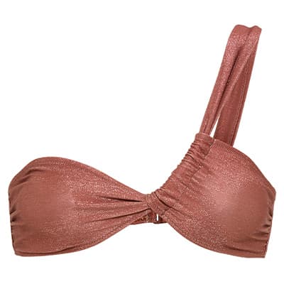 Brauner Bandeau-Bikini mit einer einseitigen Trägerbindung