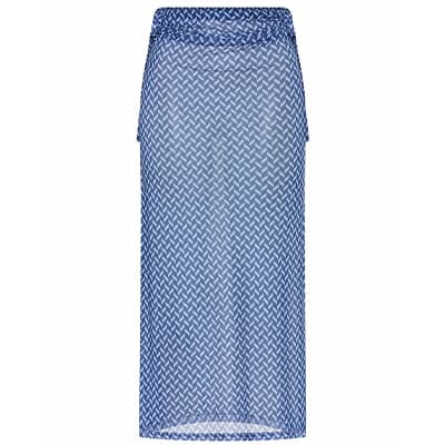 Langer, transparenter Rock in Blau mit dichtem, kleingemustertem Zickzackdruck